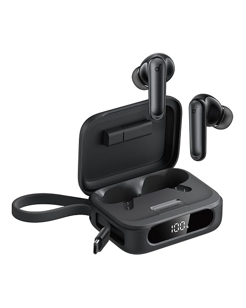 SOUNDCORE P41I BY ANKER, ADAPTIVE NOISE CANCELLING EARBUDS WITH PORTABLE PHONE CHARGER AND BUILT-IN LIGHTNING ADAPTER, 12H PLAYTIME, 192H WITH CASE, 6-MIC AI CLEAR CALLS, IPX5