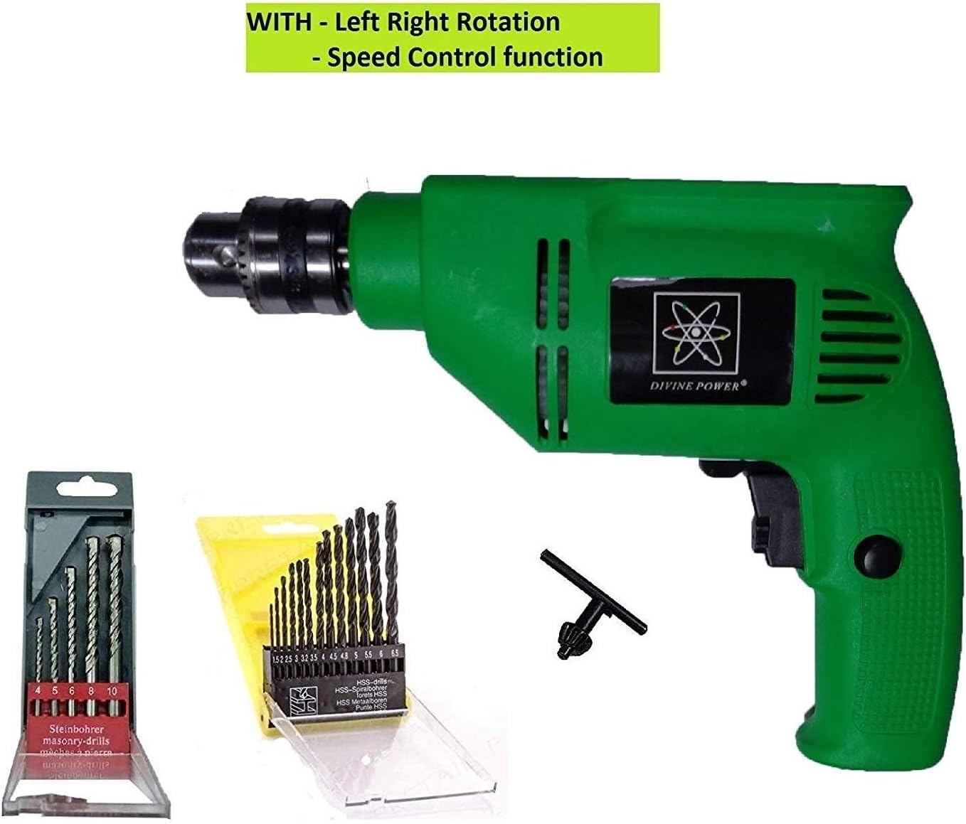 Inditrust 450W Reversible Drill Machine With Left Right Rotation And Variable Speed Trigger 5Pc Masonry Set And 13 Pieces Hss Drill-Set, 10Mm, 450W