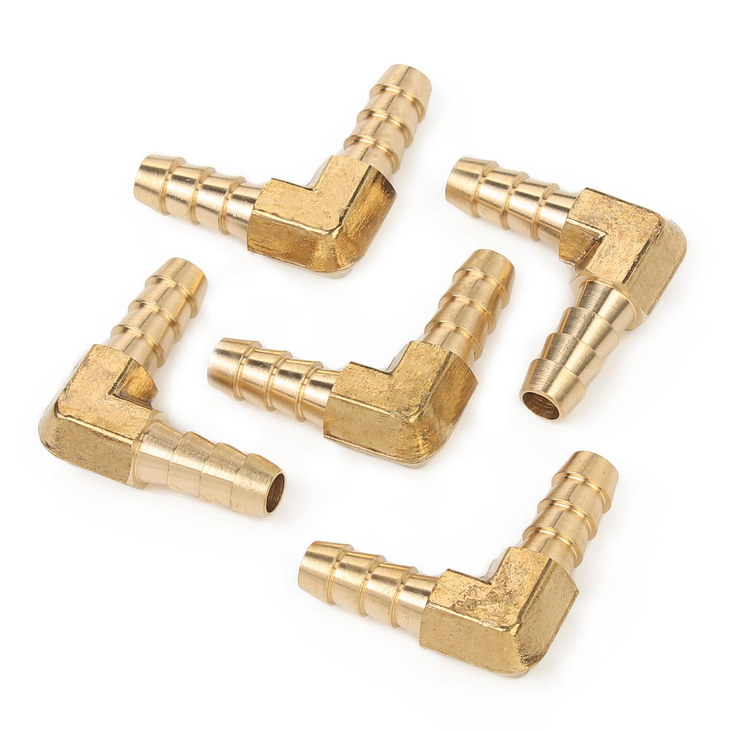 LTWFITTING 90 Deg Elbow Brass Barb Fitting 1/4-Inch x1/4-Inch(6mm) Hose ID Air/Water/Fuel/Oil/Inert Gases (Pack of 5)