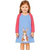 HILEELANG Toddler Girl Long Sleeve Dress Cotton Casual Jersey Shirt Playwear Applique Dress
