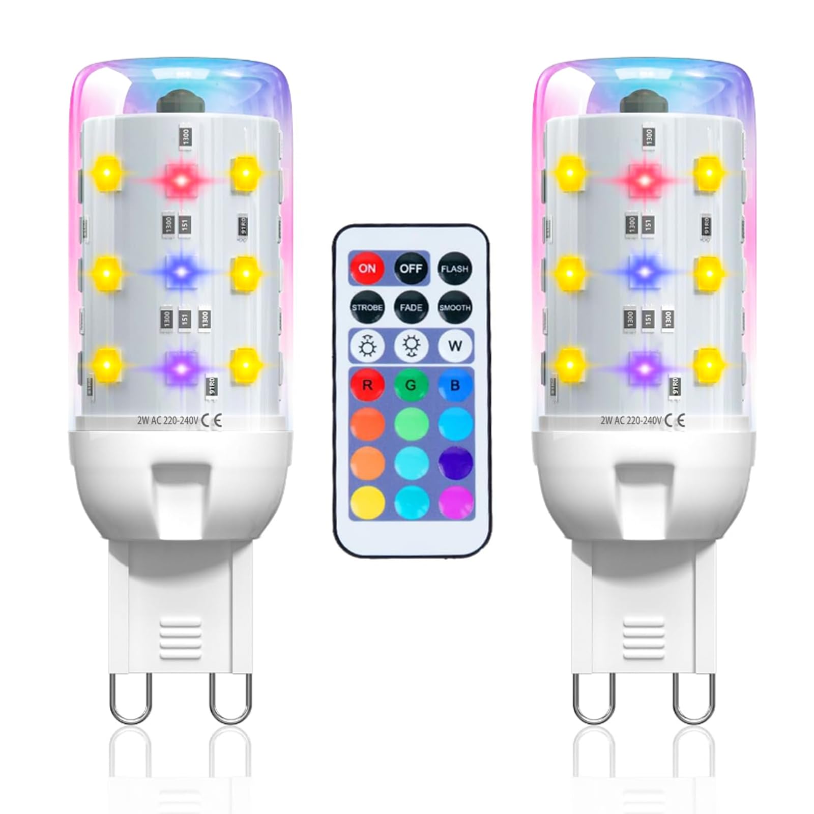 Lamptobe Dimmable G9 LED Bulbs 2W, G9 LED Colour Changing Light Bulb with Remote Control, 12 RGB + Warm White 3000K + Cool White 6000K, 3 Modes, Suitable for Decoration, Party, Bar, 2-Pack