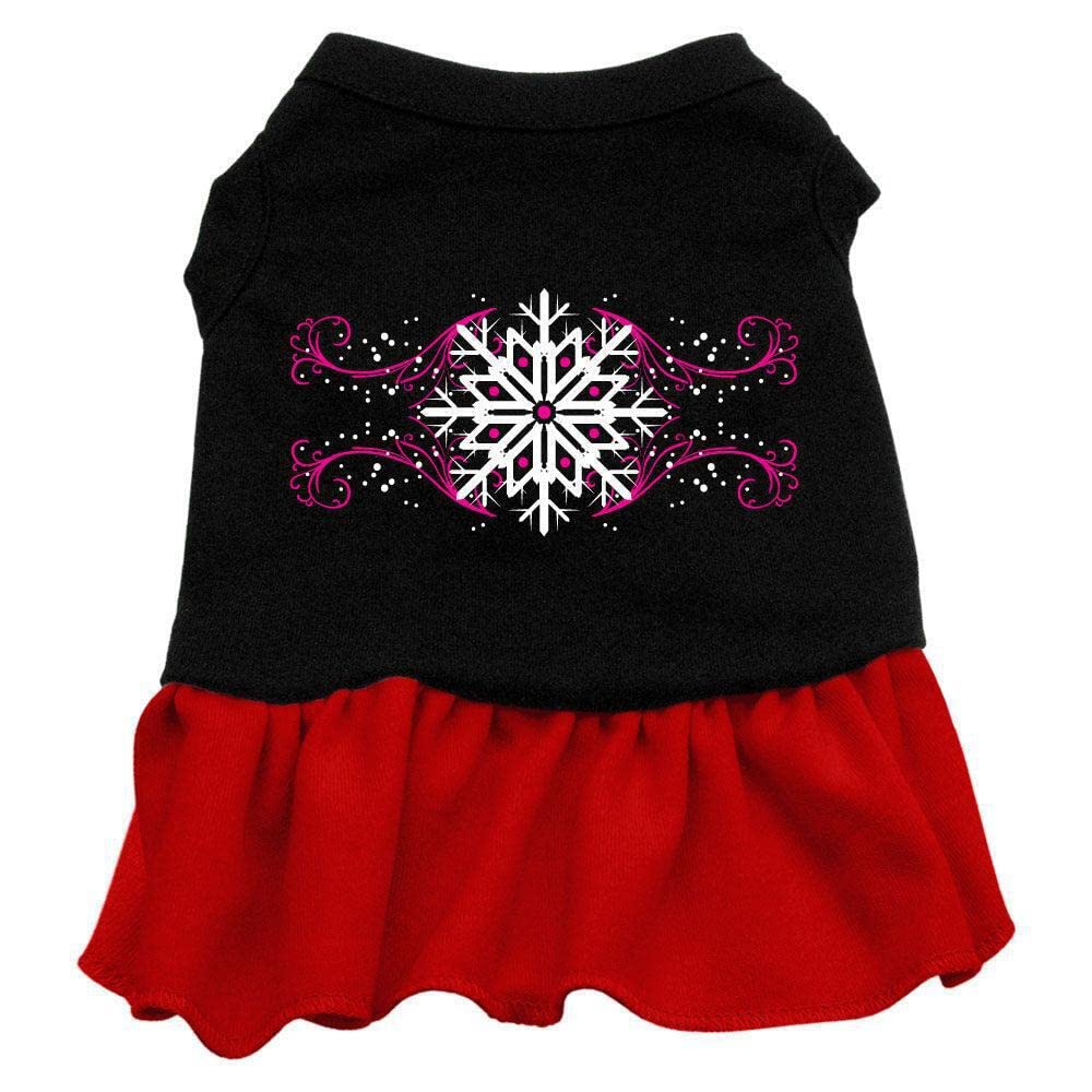 Mirage Snow Flake Screen Print Dress, Medium, Black/Red