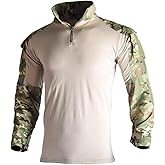 Men’s Combat Shirt G3 Tactical Ripstop Camo Shirts Long Sleeve Military Shirts with Elbow Pads 1/4 Zip