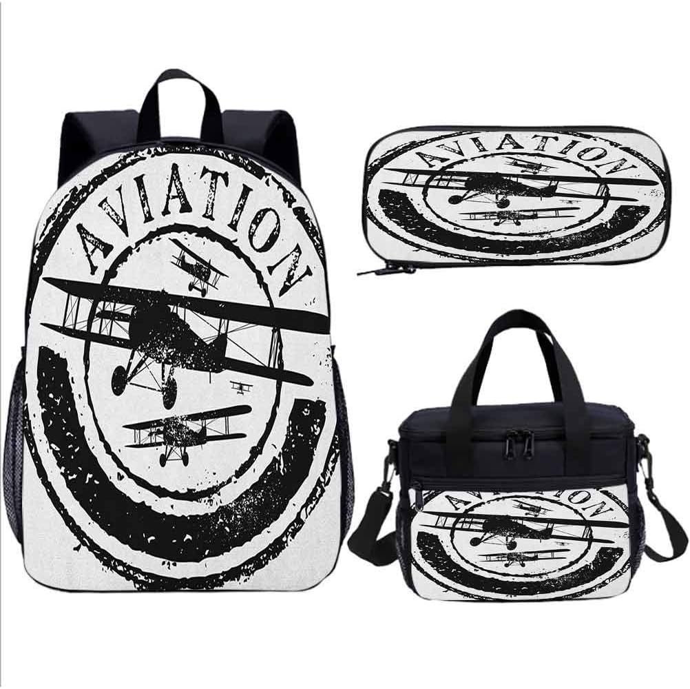 School Rucksack Backpack Set, Vintage Airplane, for Teens, 17 inch
