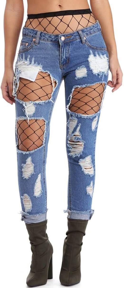 boyfriend jeans with fishnets