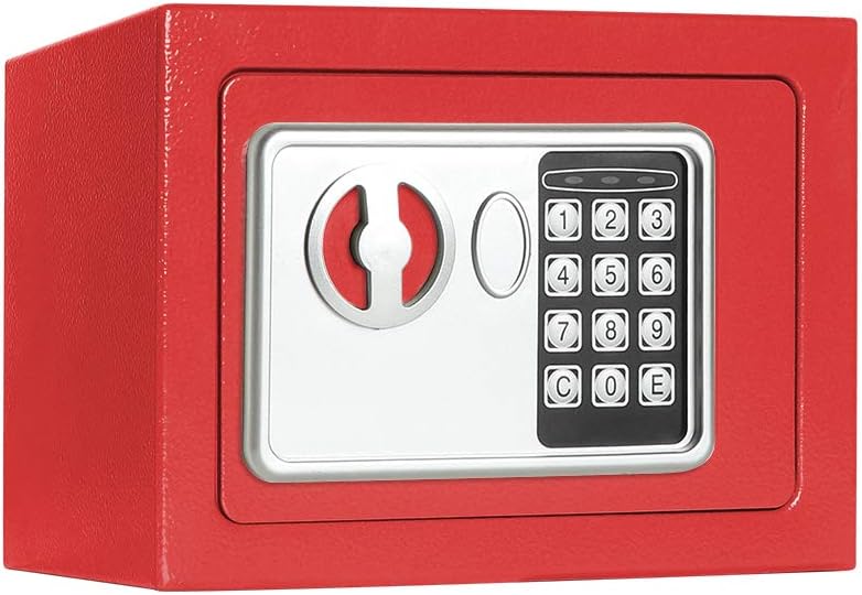 Lovndi Electronic Security Safe Box, 0.17 Cubic Feet Digital Deposit Box for Home Office Hotel Business, Lock Box for Cash Jewelry Storage, Red : Office Products
