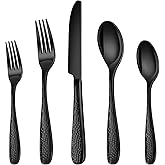 Hammered Silverware Set, Ollex 40-Piece Black Flatware Set for 8 Mirror Finish Stainless Steel Eating Utensils Sets Include Forks Spoons and Knives Tableware Kitchen Cutlery Sets, Dishwasher Safe
