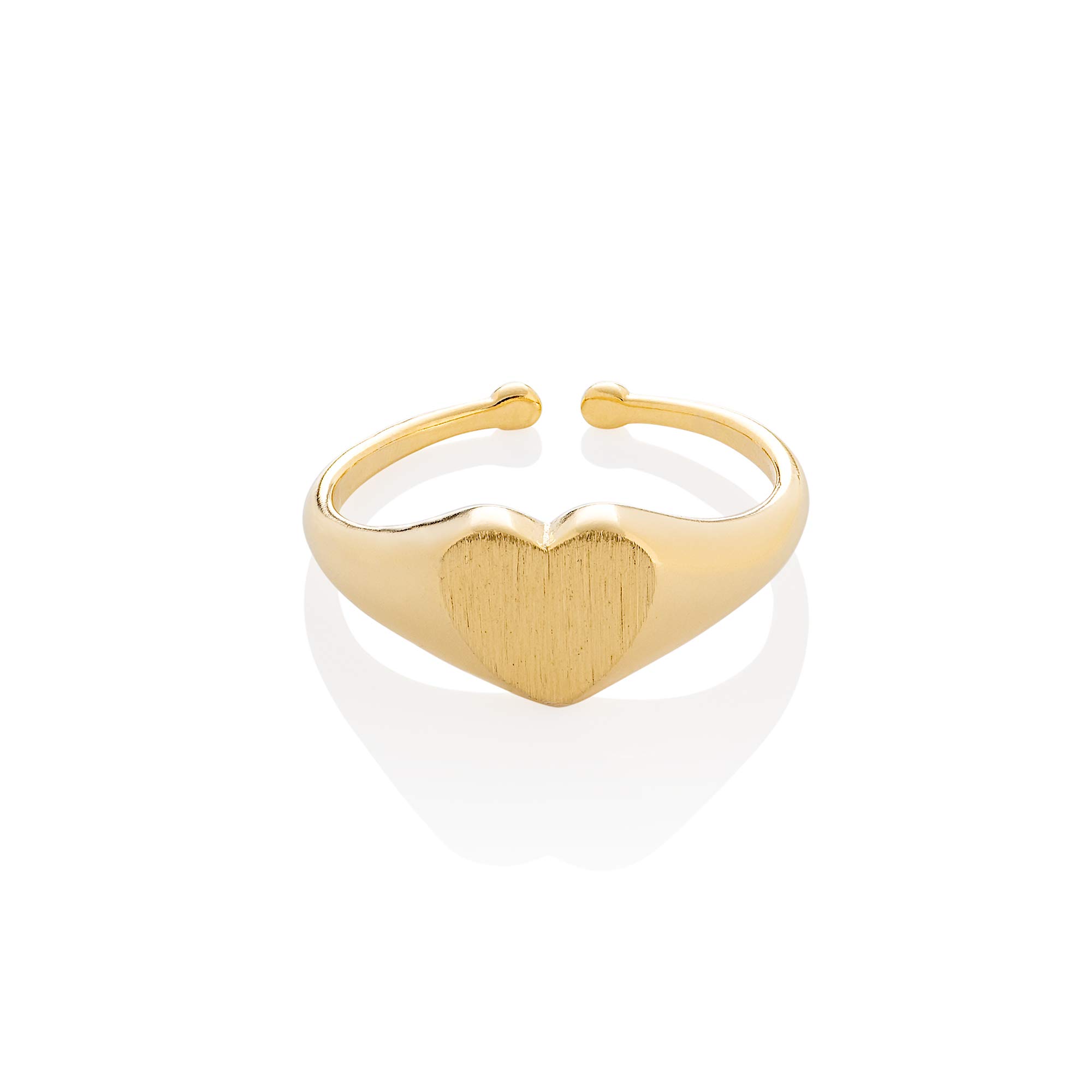 Signet Gold Heart Ring for Women and Teen Girls, Open Heart Signet Ring with Brushed Finish