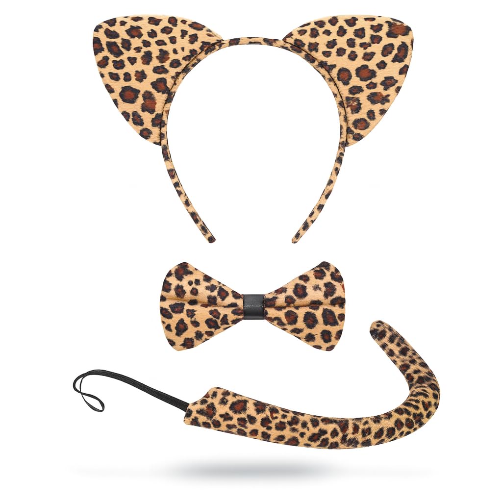 Lizzy | Animal Ears Headband | Leopard Print, One Size, Soft Plush | Flexible, Comfortable Fit, Lightweight | Suitable for Fancy Dress, World Book Day, Cosplay Accessory