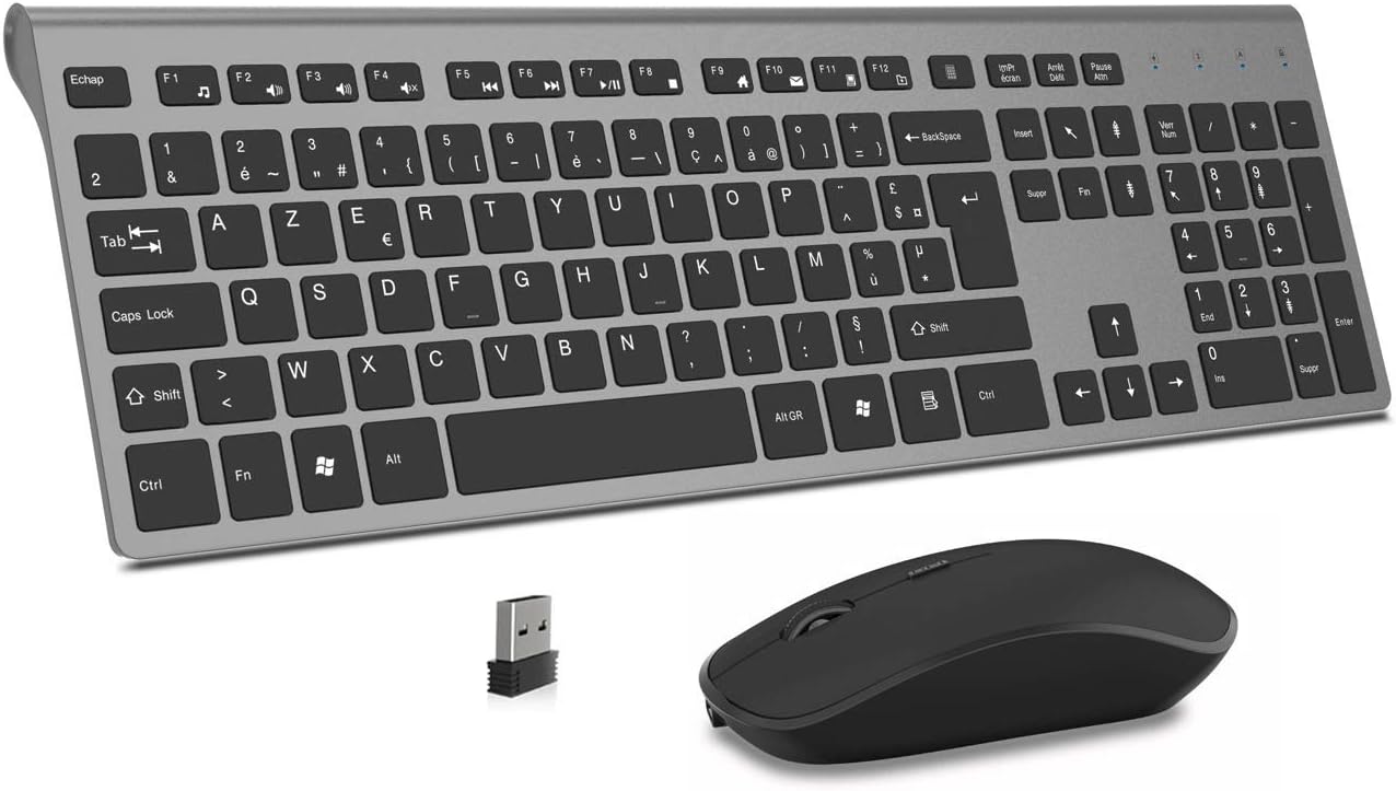 JOYACCESS Ensemble Clavier Souris sans Fil,AZERTY Clavier Souris Fil avec Batteries