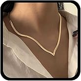 Jugielu Punk Snake Chain Choker Necklace Gold V Chain Necklace Flat Snake Necklace Chain V Shape Necklace Snake Herringbone Necklaces Jewelry for Women