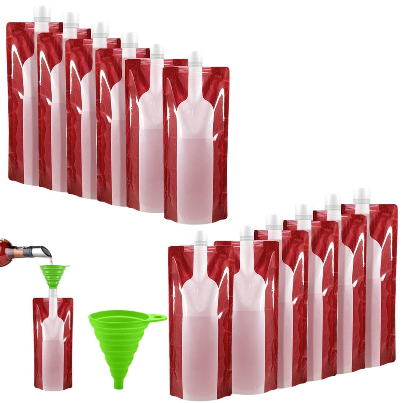 MEETOZ 12 PCS Foldable Wine Pouch,750ML Portable Wine Bottle Drink Pouch,Liquid Leak Proof Flask Holder for Wine Liquor Beverages, Travel, Gift,Running Gym Camping