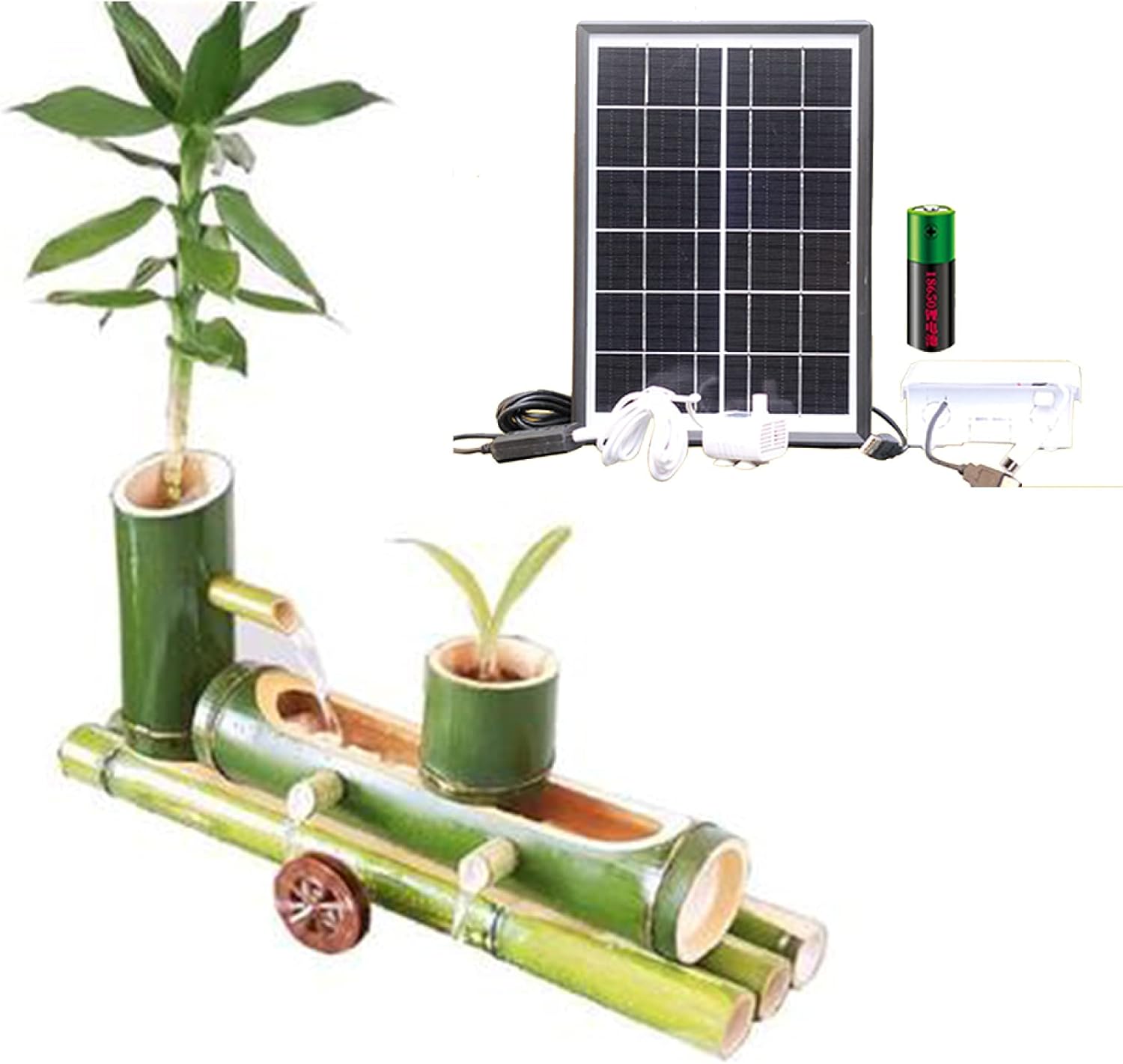 Solar Fountain，Bamboo Fountain Lucky Gate Landscaping Rockery Bamboo