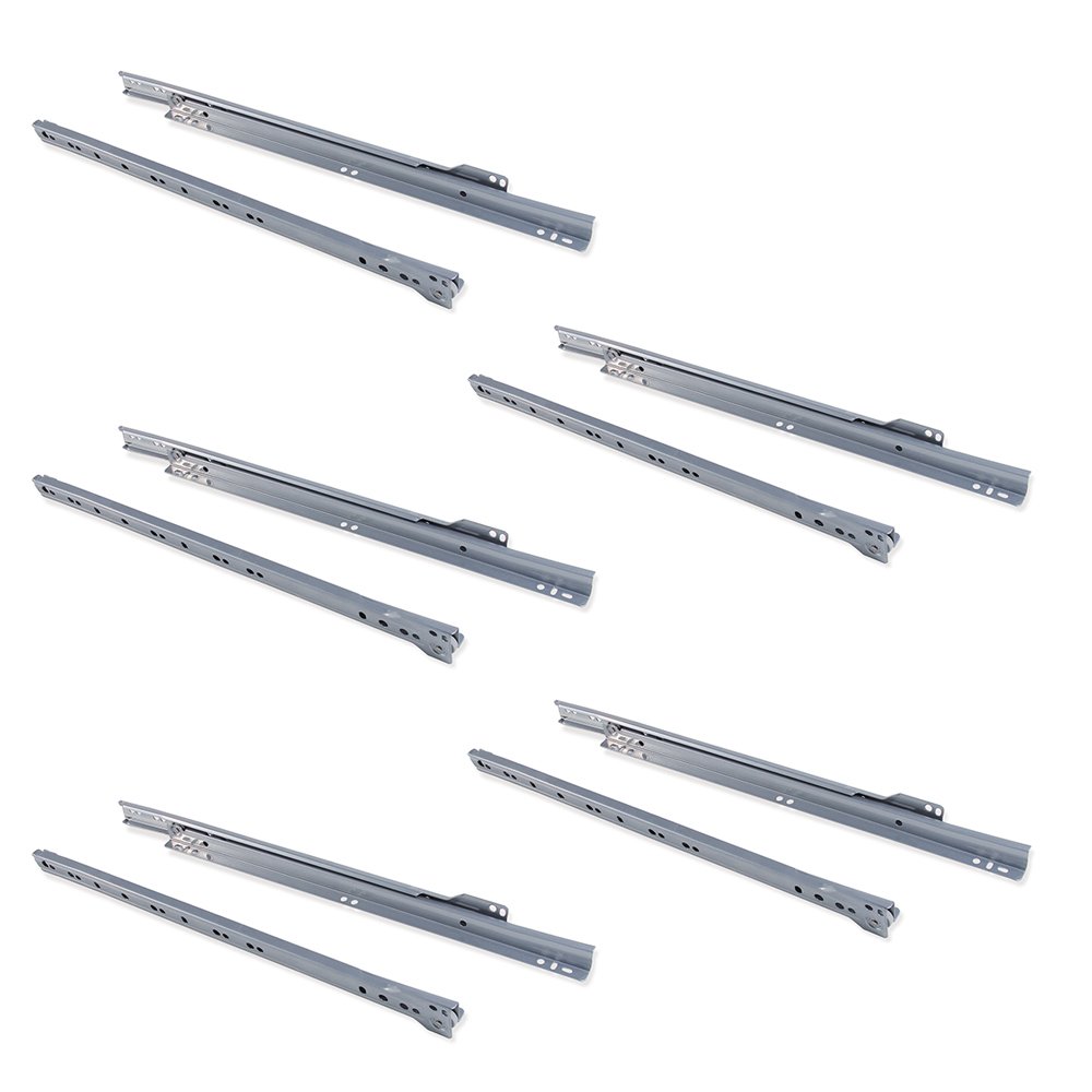 Emuca - Drawer runners 400mm with partial extension in silver grey colour, set of 5 sliders for drawer