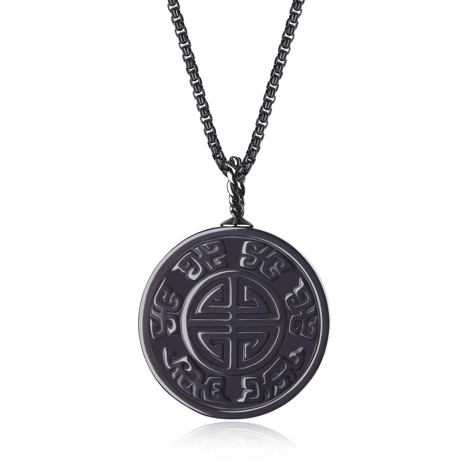 coai Asian Blessing Longevity Obsidian Stone Amulet Stone Pendant Necklace