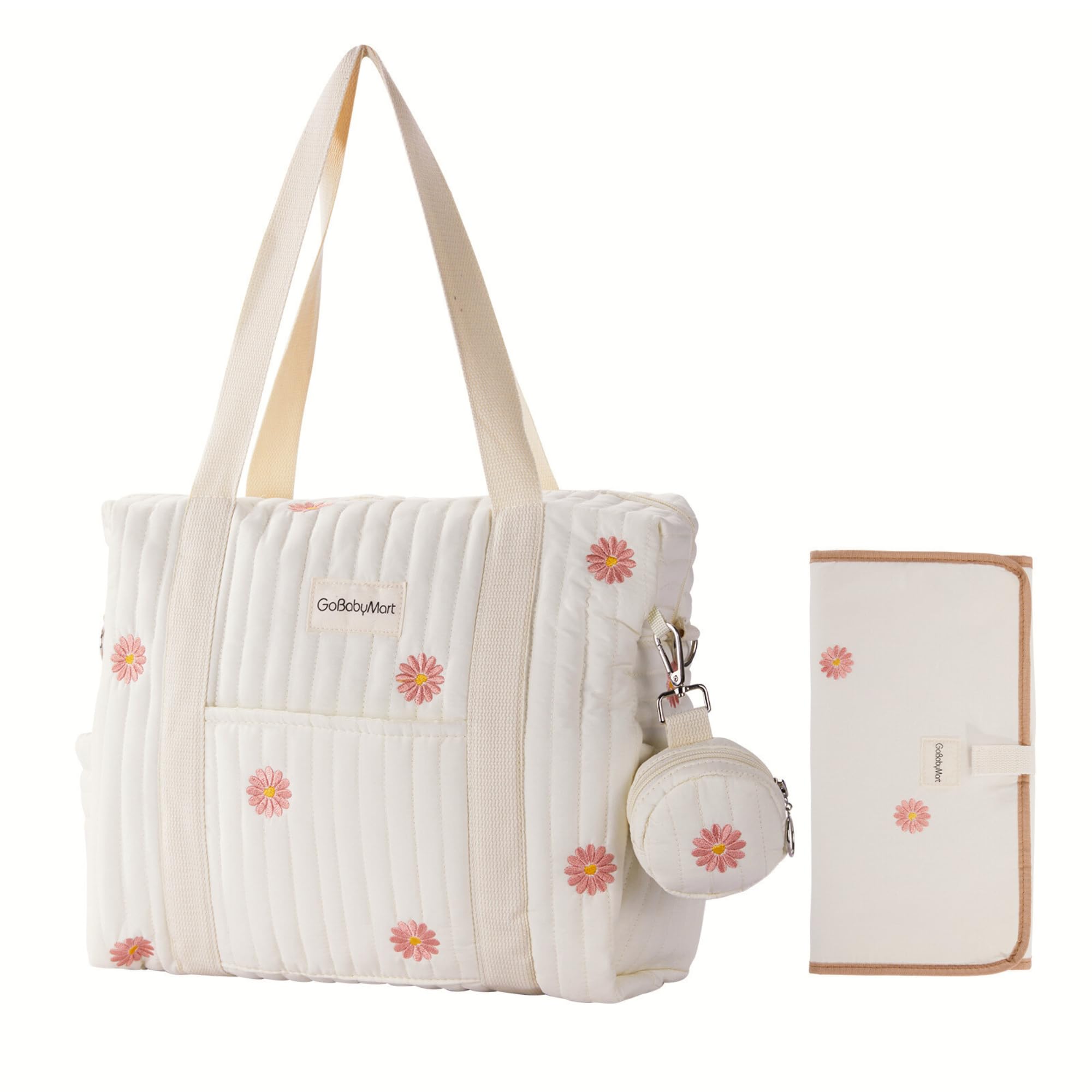 Photo 1 of GOBABYMART Large Diaper Bag Tote, Maternity Travel diaper tote, Multifunction baby bag, Baby Nappy Bags, Messenger bag (Medium - Flowers)