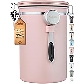 Veken Coffee Canister, 39OZ Large, Airtight Stainless Steel Food Storage Container for 2.2lbs Coffee Beans, Ground, Sugar, Tea, Cookie,Flour, Kitchen Bar Accessories with Date Tracker & Scoop, Pink