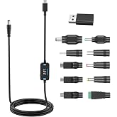 FARSENSE USB C to DC Adapter,Barrel PD Trigger Cable(3.3ft) with 10 Connector Tips,USB to DC Power Cable can Switch Voltage by Pressing The Key,Support LED Display Voltage