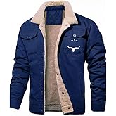 HOTYD Mens Fleece Lined Cargo Jackets Winter Warm Thick Lapel Coats Retro Western Cowboy Jacket Casual Trucker Jackets