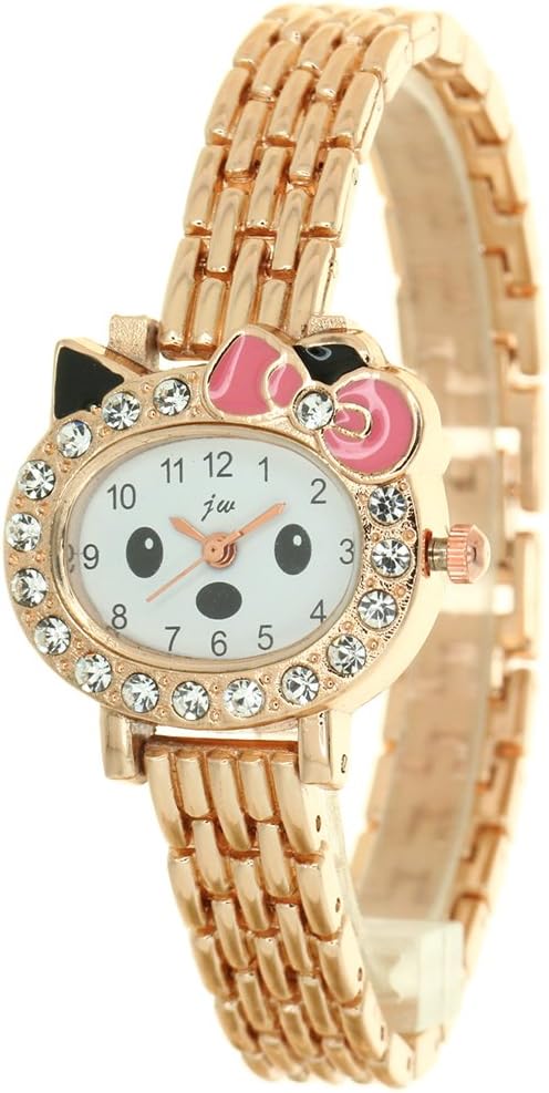 TimeMaxWomens Gold Metal Jewellery Bangle Design Bracelet Clasp Crystal Mounted Hello Kitty Case Japan Quartz Analog Fashion Stylish Casual Luxury Business Dress Watches Wrist Watch Girls Gifting Time Piece