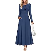 ZESICA Women's Elegant Maxi Dresses 2026 Fall Long Sleeve Button Casual A Line Boho Flowy Dress with Pockets
