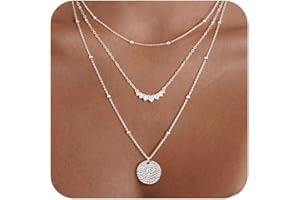 AGWOLF Gold/Silver Layered Necklaces for Women,Dainty 14k Gold Plated Stackable Choker Necklaces for Women,Trendy Layering Coin Chain Pendant Jewelry Set Gifts