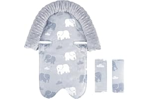 TANOFAR Baby Car Seat Insert and Strap Covers, Gray Carseat Head Support for Boys, Soft Unisex Cushion Fit for Car Seats, Stroller, Bouncers, Elephant