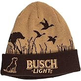 Calhoun Busch Light Hunting Beanie – Warm Knit Winter Hat with Dog & Duck Design for Outdoor Enthusiasts Brown