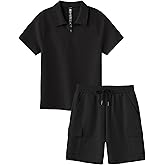 MoFiz Boys Short Set Quarter-Zip T-Shirt and Shorts Lounge Sets Summer Casual Athletic Vacation Beach Outfits