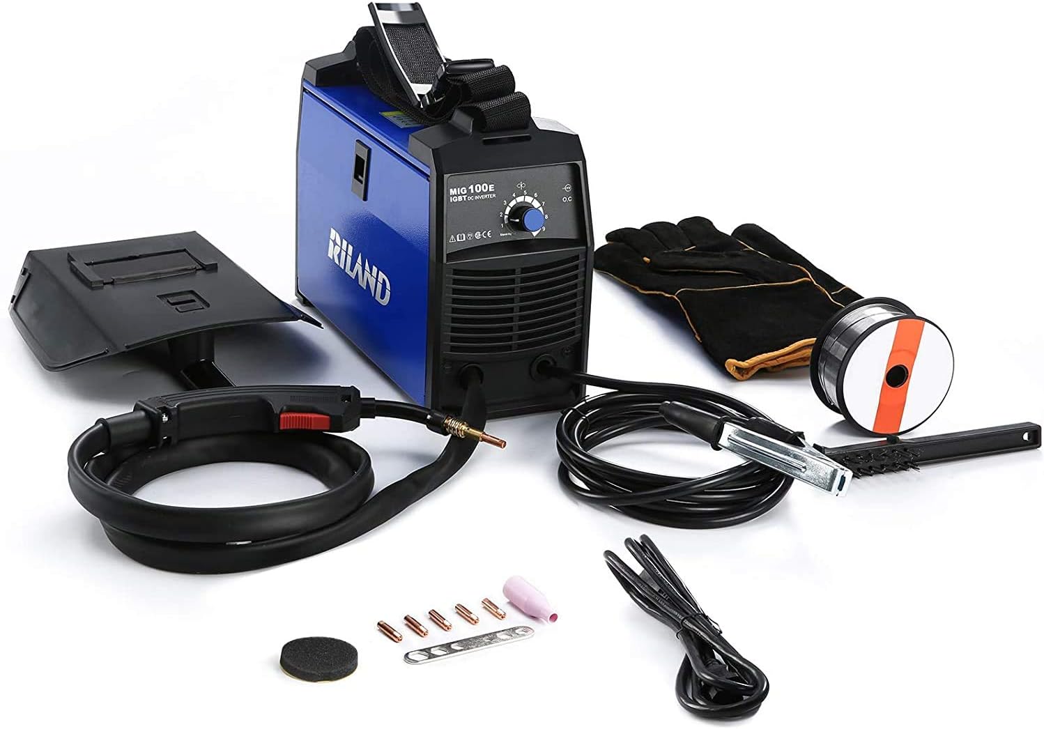 RILAND MIG Welder 110v, MIG Welding Machine, Automatic Wire Feed Welder, Flux Cored Welder with DIY Home Portable Welder Accessories 110/115/120V-MIG 100E… - - 
