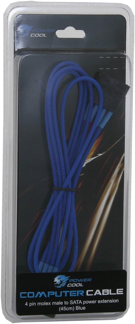 Powercool 45cm 4-Pin Male Molex to SATA Power Extension Braided Cable - Blue