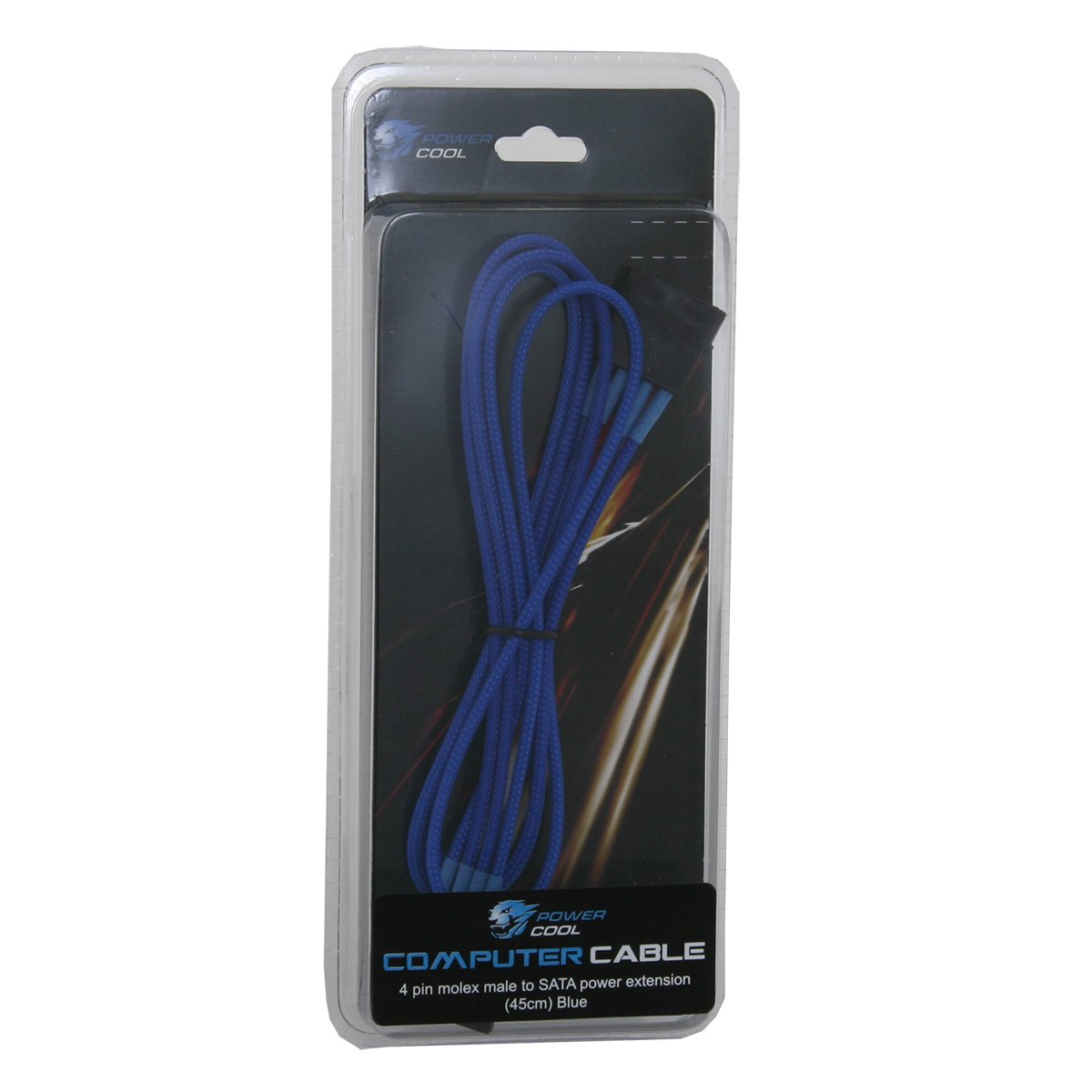 Powercool 45cm 4-Pin Male Molex to SATA Power Extension Braided Cable - Blue