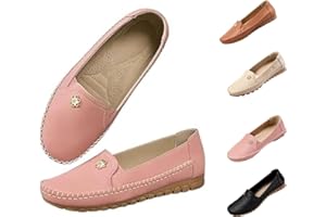 Women’s Orthopedic Leather Loafers, Slip-On Walking Flats, Lightweight Breathable Cushioned Insole, Non-Slip Sole, Business C