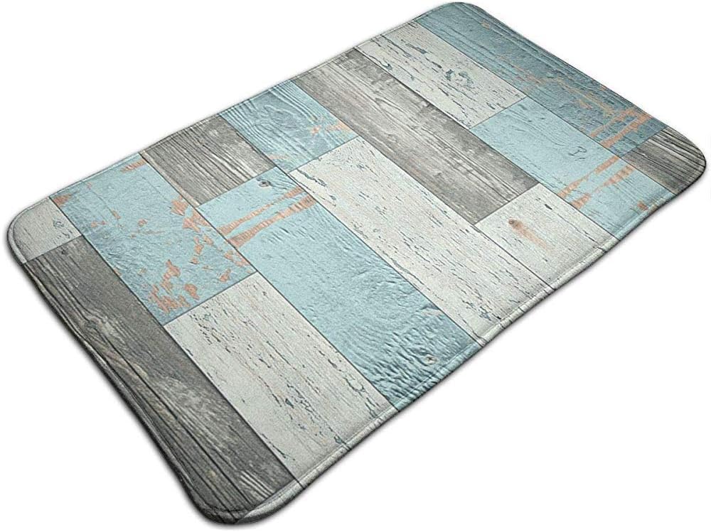 shizh Blue Grey Rustic Wood Entrance Doormat Indoor Outdoor Entry Garage Patio Shoe Rugs Front Door Bathroom Mats Rubber Non Slip 50x80 cm