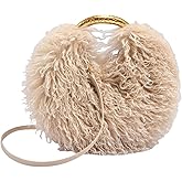 XinYiQu Women’s Round Shaped Fluffy Faux Fur Large Handbag Fuzzy Furry Mongolian Crossbody Shoulder Bag Satchel