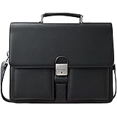 Mens Leather Briefcases Office Attorney Attache Case Ideal Gift Messenger Bag w/Padded Compartment,Black