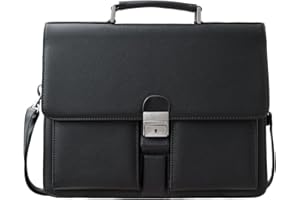 Mens Leather Briefcases Office Attorney Attache Case Ideal Gift Messenger Bag w/Padded Compartment,Black