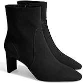 Coutgo Womens Chunky Low Heel Ankle Boots Square Pointed Toe Side Zipper Booties Faux Suede Fall Shoes