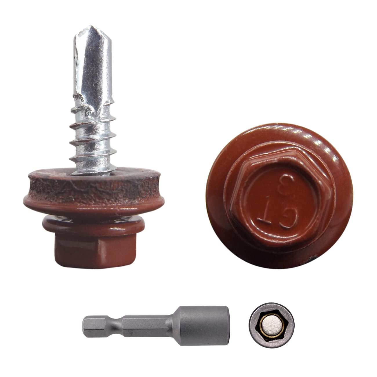 (Pack of 300 pcs) Metal Roofing Screws, 4.8 x 19 mm Self-Drilling Screws With EPDM Washers, Painted Hex Washer Head, Sheet Metal Screw (300, RAL 3009)