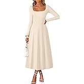 MEROKEETY Women's Fall Dresses 2025 Long Sleeve Square Neck Elegant Classy Winter Cocktail Wedding Guest Midi Dress