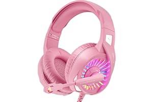 ZIUMIER Z20 Pink Gaming Headset with Microphone, Compatible with PS4 PS5 Xbox One PC Laptop, Over-Ear Headphones with LED RGB Light, Noise Canceling Mic, Stereo Surround Sound (Pink)