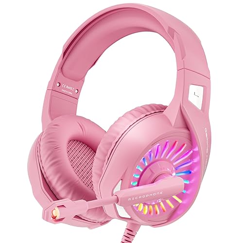 ZIUMIER Z20 Pink Gaming Headset with Microphone, Compatible with