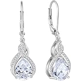 Lwsary Infinity Teardrop Earrings 925 Sterling Silver Dangle Drop Leverback Earrings Pear Shaped Birthstone Jewelry Gifts for Women