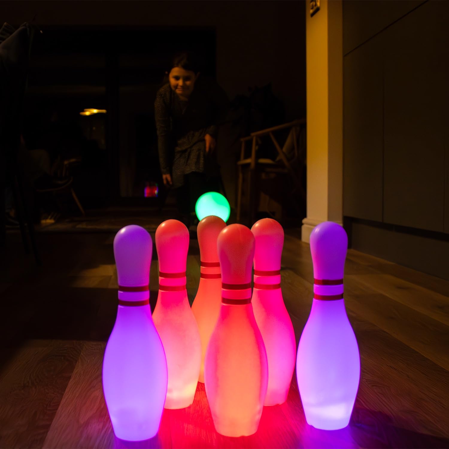 Glow Games, Glow in the dark bowling set with LED lights, 92592, Light up toys, for ages 5+ years.