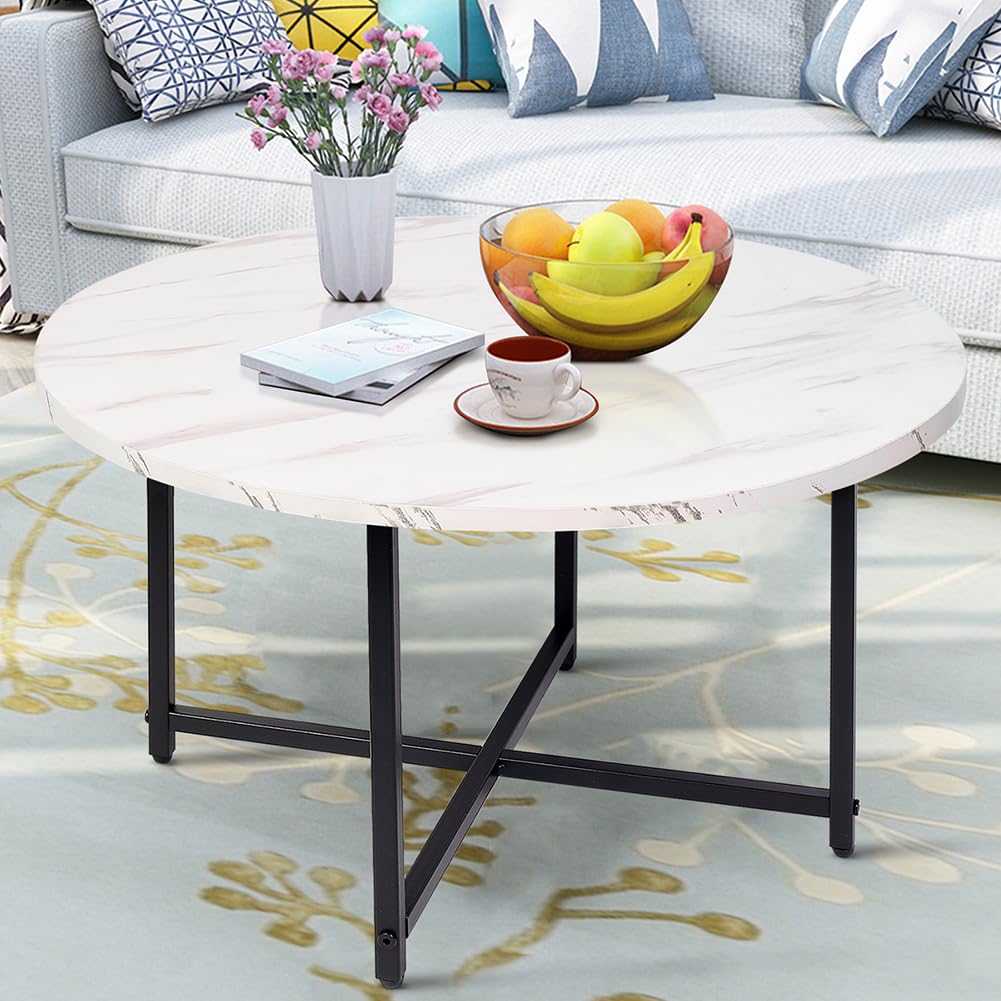 Photo 1 of EMUQUD Round Coffee Table,Living Room Table,31.5" Wood Circle Coffee Table with Metal Frame and Wood Desktop,Easy Assembly,White