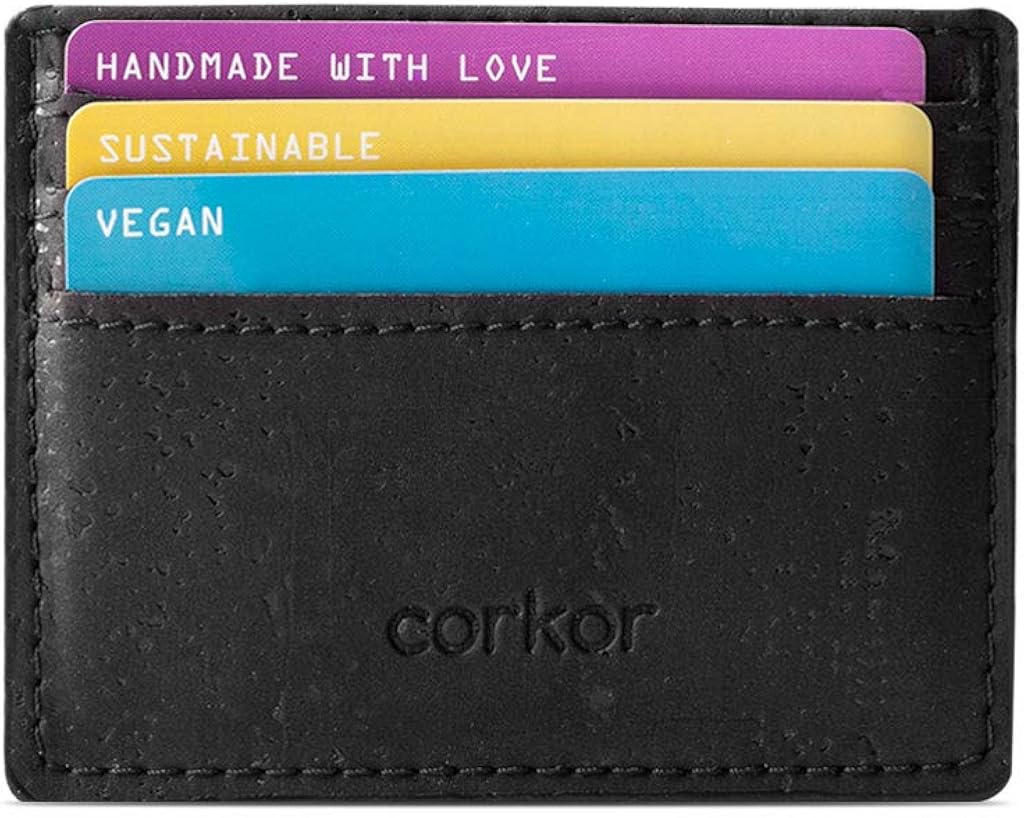 Corkor Card Case Wallet Minimalist ID Holder Slim RFID Blocking for Men Women Black Color