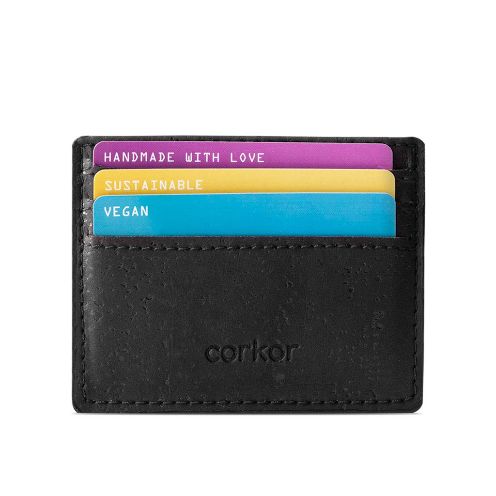 Corkor Card Case Wallet Minimalist ID Holder Slim RFID Blocking for Men Women Black Color