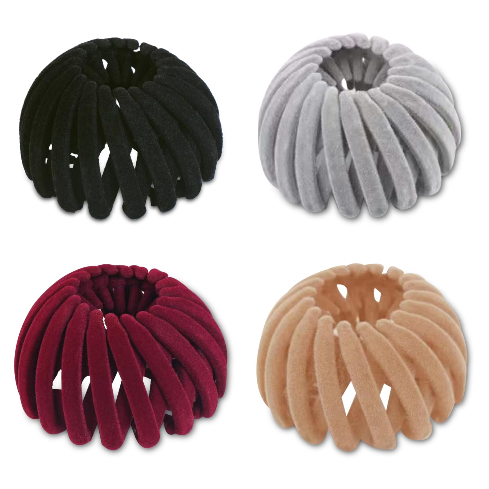 Bailinks 4 Pcs Hair Bun Tool Set - Expandable Geometric Hair Loops and Ponytail Holder Clips, Nest Shaped Hair Accessories for Women and Girls, Perfect for Quick Styling and Secure Hold (ColorsBGRC)