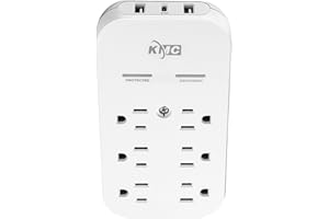 KMC 6-Outlet Extender USB-C PD Surge Protector Wall Tap, Multi-Plug USB Wall Charger, 2 USB-A Ports & USB-C 20W Power Delivery, High-Speed Phone Charger, 980J Surge Protection, UL/ETL Certified, White