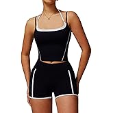 QBGJTD Two Piece Workout Sets For Women Tank Top and High Waist Booty Lifting Shorts Gym Yoga Active Outfits with Pockets